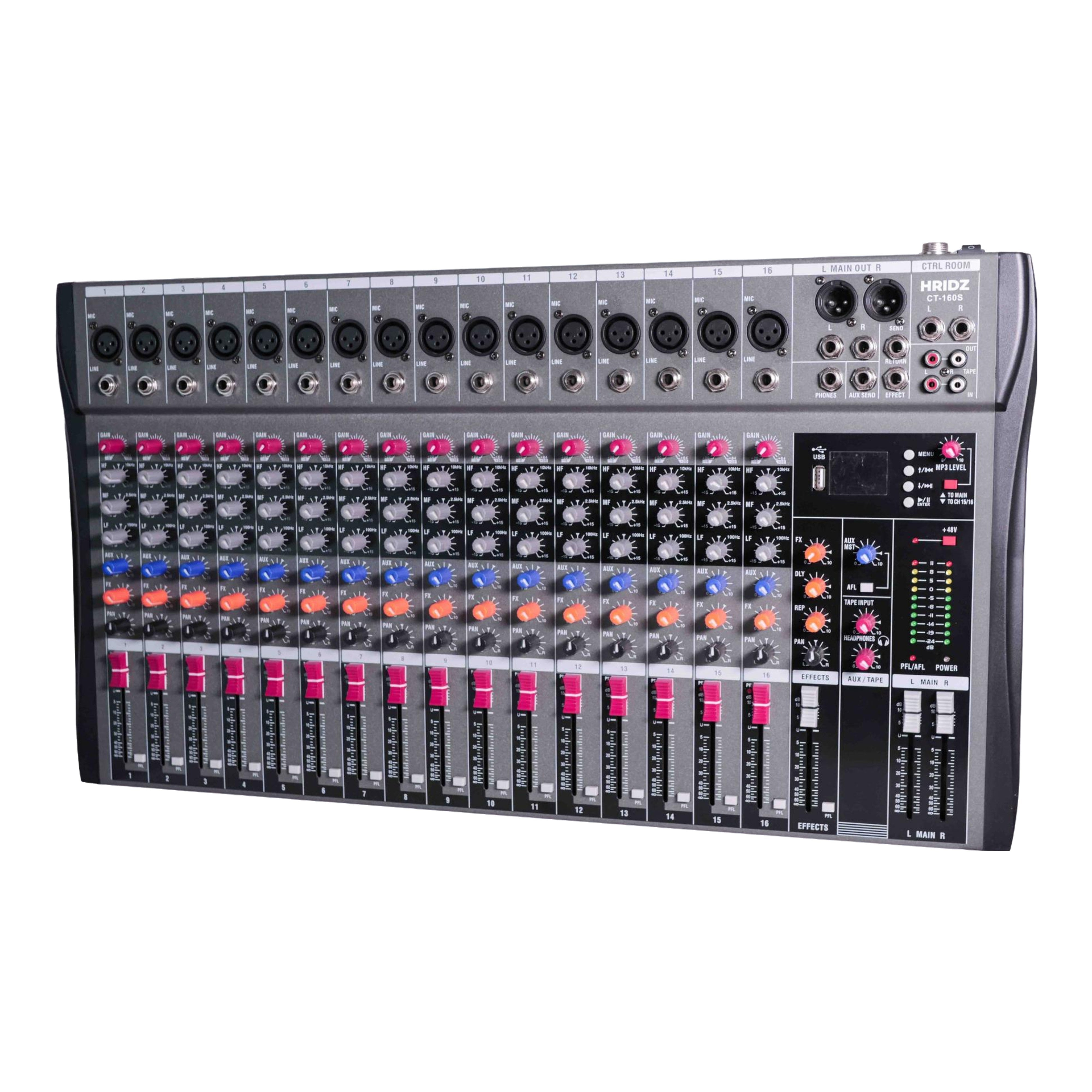 Hridz 16 Channel Professional Audio Mixer - USB Interface, Bluetooth & 48V Phantom Power for Studio, DJ, Karaoke & Live Stage