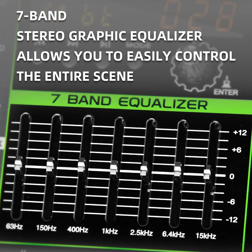 Hridz 8 Channel Professional Audio Mixer Console with Bluetooth, USB, 7 Band Equalizer & DSP Effects - HG8