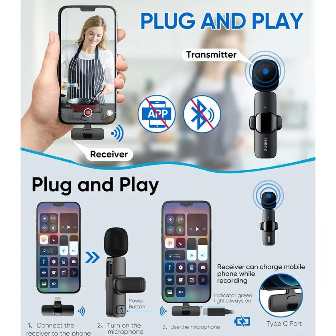 Hridz HZ9 Wireless Rechargeable Type-C Microphone For Podcast Recording Interview Quality Audio