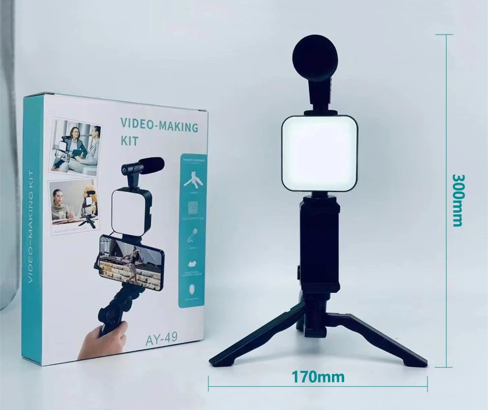 Hridz Smartphone Vlogging Kit – Tripod, LED Fill Light & Microphone for TikTok, YouTube & Live Streaming