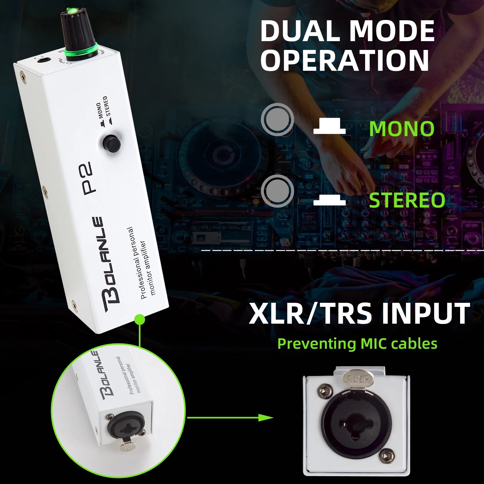 URX Bolanle P2 Personal In-Ear Monitor (IEM) Amplifier | Belt-Pack Headphone Amp with XLR & TRS Input