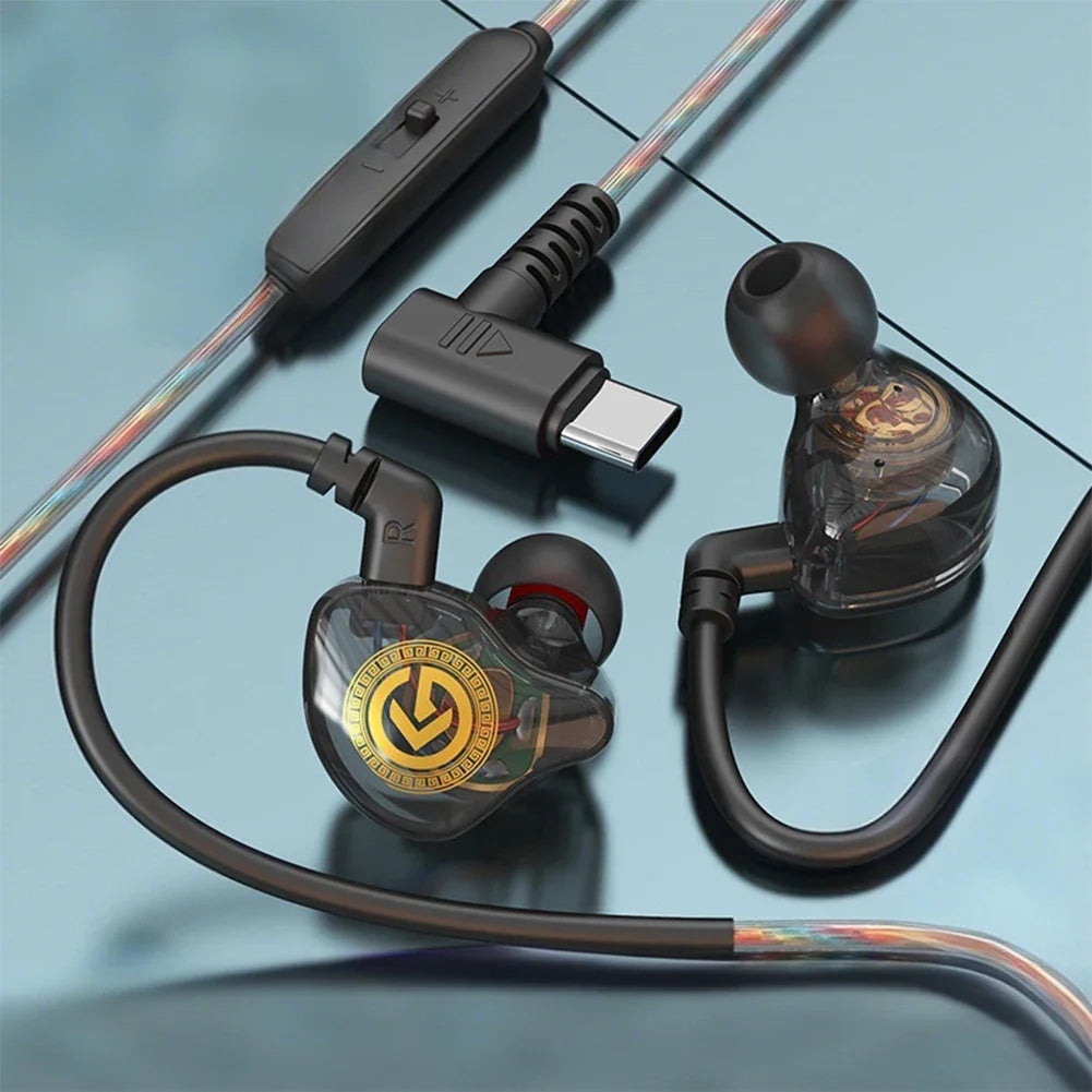 USB Type-C Wired In-Ear Earphones with Microphone Hifi Headphones with Volume Control
