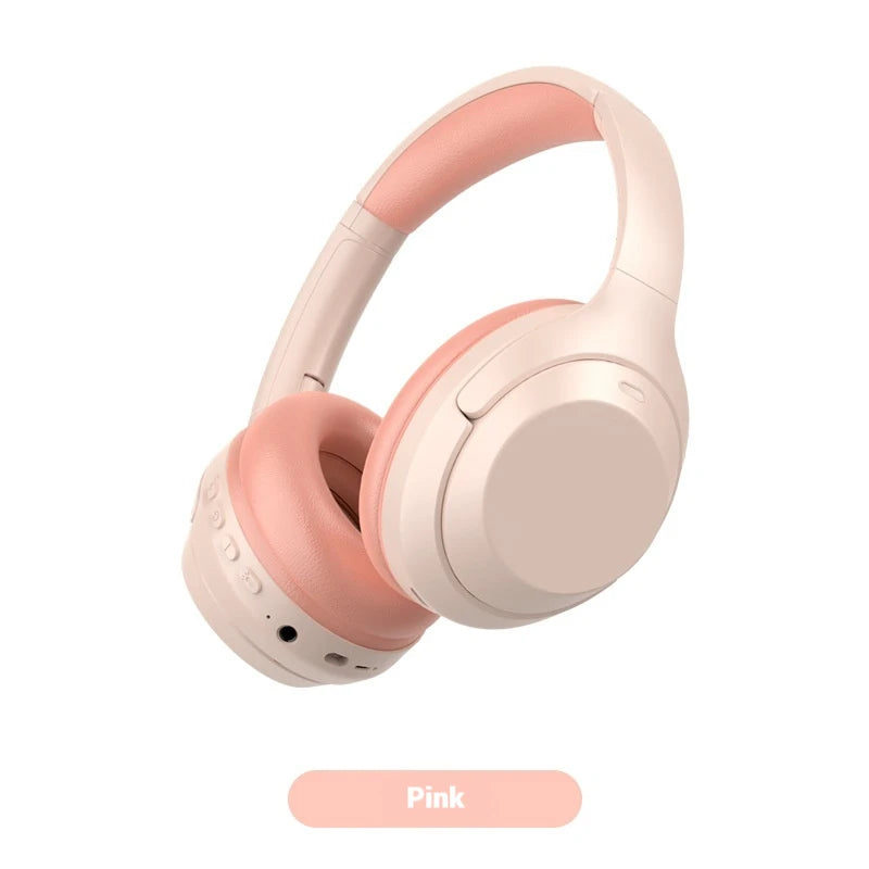 Hridz wireless Bluetooth 5.0 over-ear headphones in pink – foldable gaming headset with HD mic