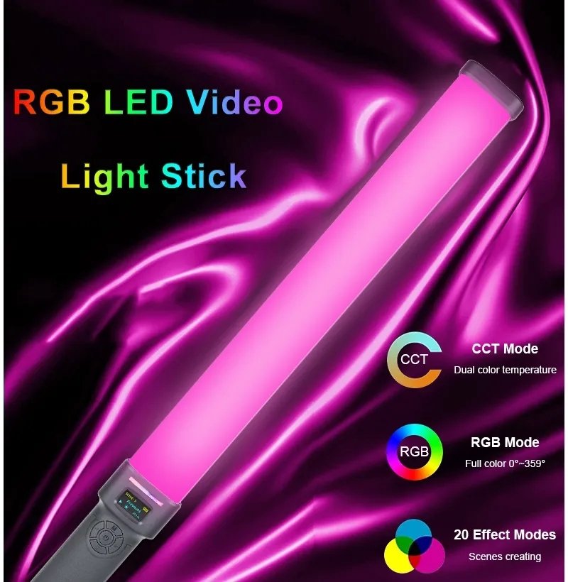 HRIDZ W270RGB 50cm Handheld RGB LED Stick Light – 20W Photography Video Tube Light with 2500K-9000K Adjustable Color Temperature & Rechargeable Battery