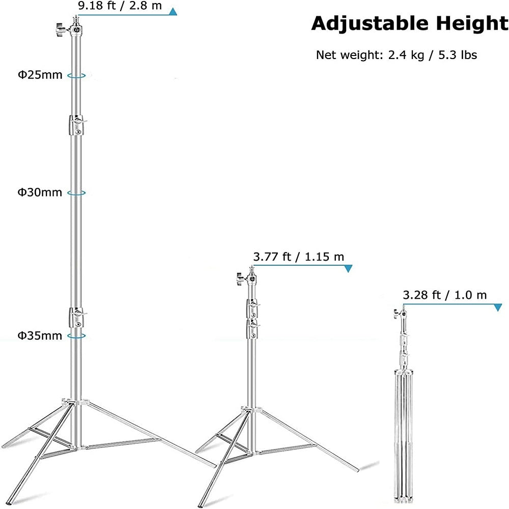 Hridz 280cm Stainless Steel Stand Heavy Duty for Light Softbox Strobe Umbrella Construction