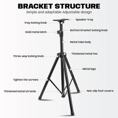 2Pcs Hridz 186cm Heavy-Duty Speaker Stand Professional DJ Tripod with Base Plate