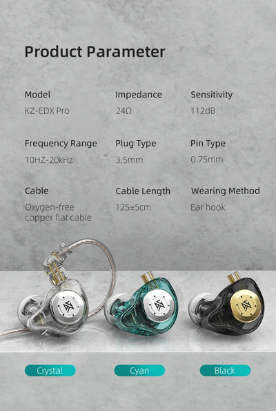 EDX Pro In-Ear Monitors Wired Earphones, No-Mic IEM, HiFi Stereo Bass