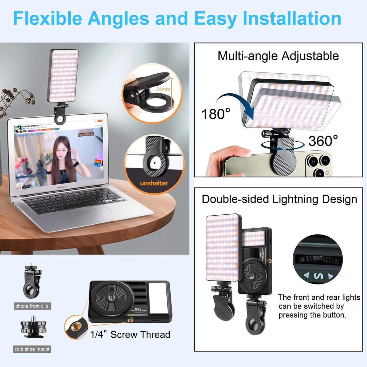 HRIDZ M19 Magnetic Clip-On LED Video Light for Smartphone – Portable Selfie Light for Live Streaming, Photography & Content Creation