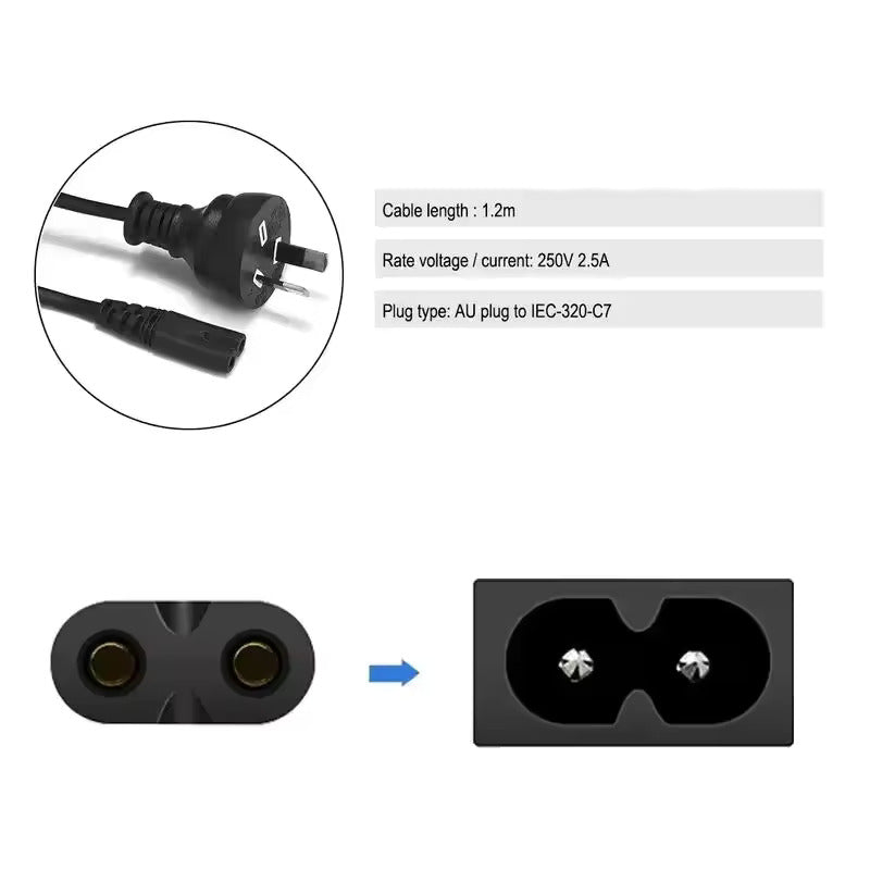 Hridz 1.2m Figure-8 IEC C7 AC Power Cord (AU Plug)