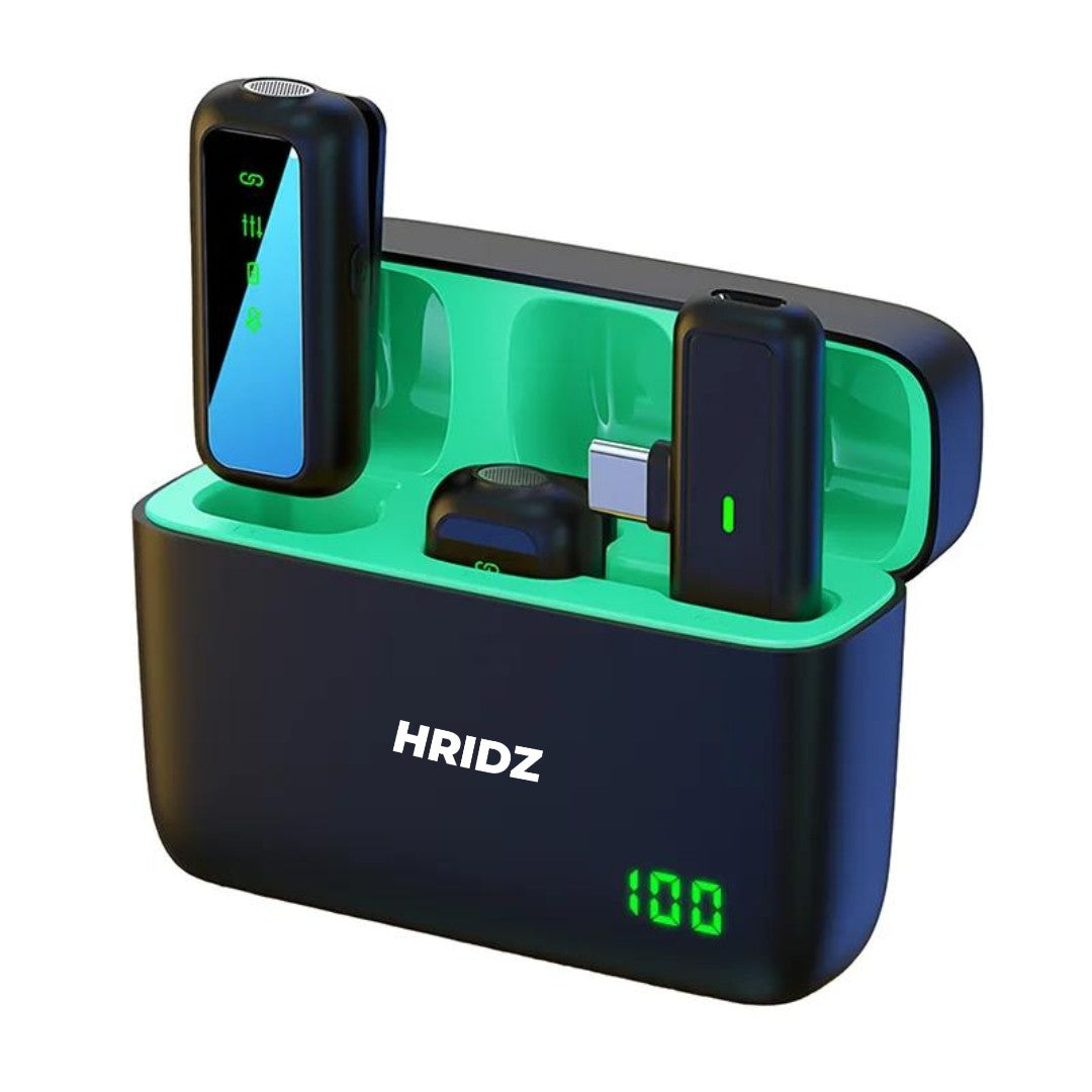Hridz 2-in-1 Portable Wireless Microphone 2.4G – Dual Mics for Vlog, Singing, Teaching & Recording