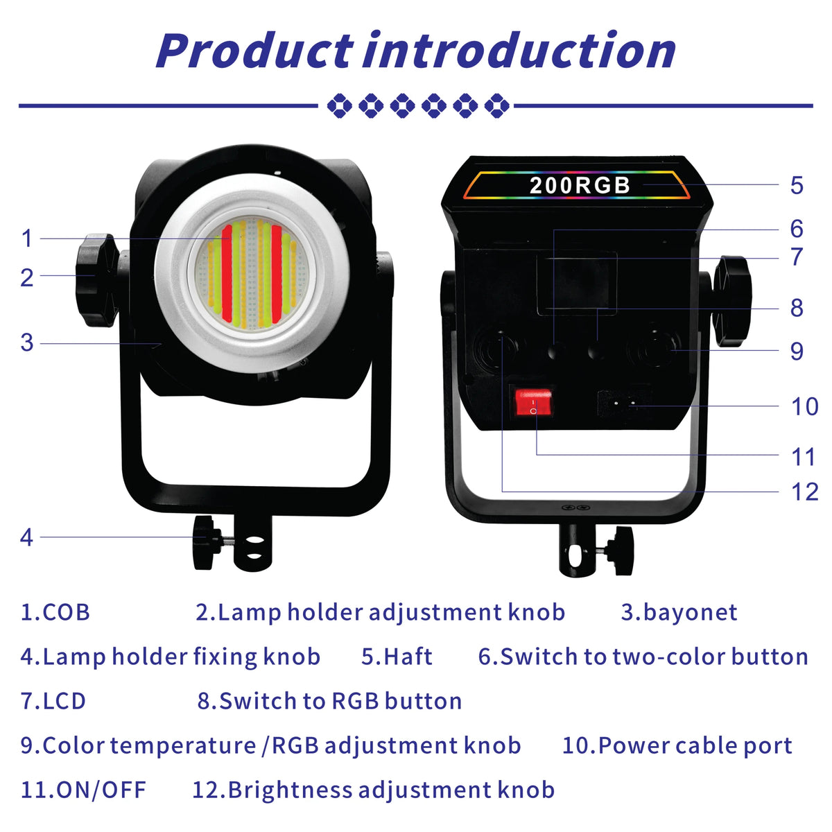 Hridz 200W RGB COB LED Video Light with Remote Control 2800K-6800K Studio Photography Lighting for YouTube Streaming Filmmaking