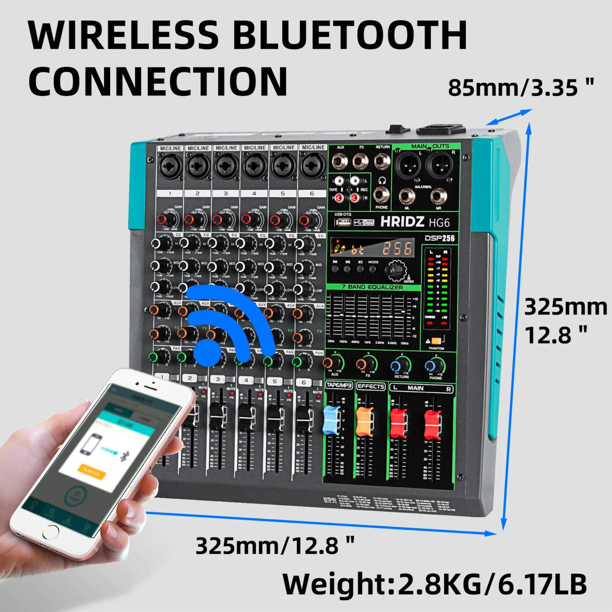 Hridz Pro Audio Combo: HG6 6-Channel Mixer & UR-109 PRO Dual Wireless Microphones