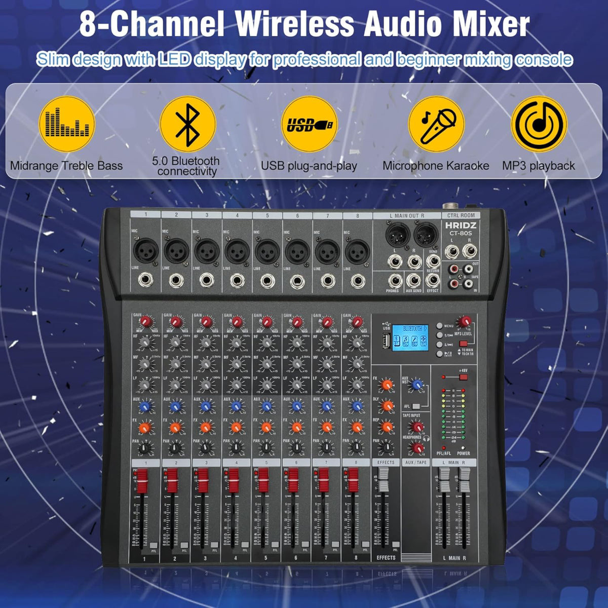 Hridz CT-80S 8-Channel Bluetooth Audio Mixer