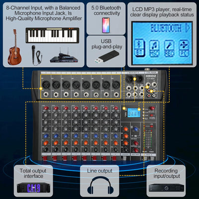 Hridz CT-80S 8-Channel Bluetooth Audio Mixer
