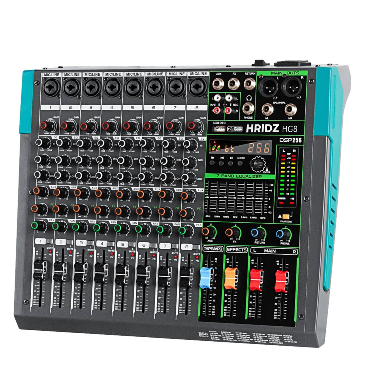 Hridz Pro Audio Mixer Combo: HG8 8-Channel Stereo Mixer & UR-109 PRO Dual Wireless Microphones