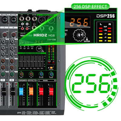 Hridz Pro Audio Mixer Combo: HG8 8-Channel Stereo Mixer & UR-109 PRO Dual Wireless Microphones