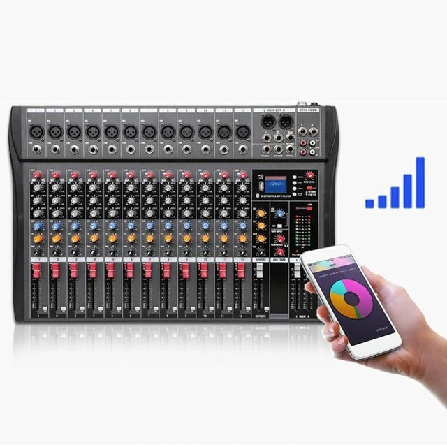 Hridz CT-120S 12-Channel Bluetooth Audio Mixer for Outdoor & DJ Use