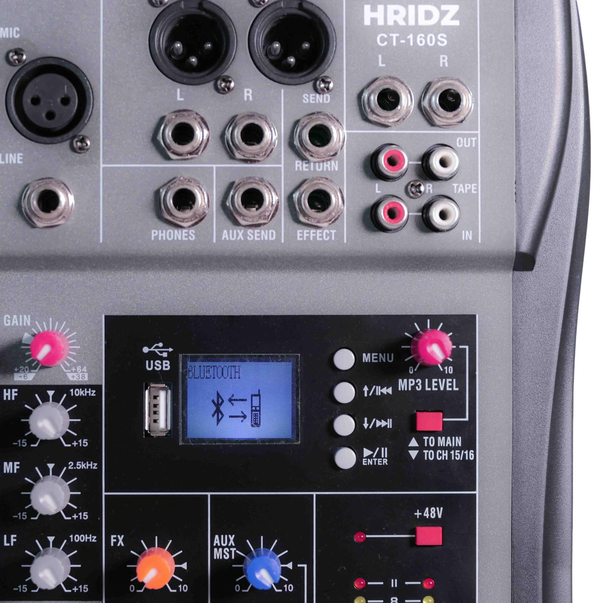 Hridz CT-160S 16-Channel Bluetooth Audio Mixer with USB & 48V Phantom Power