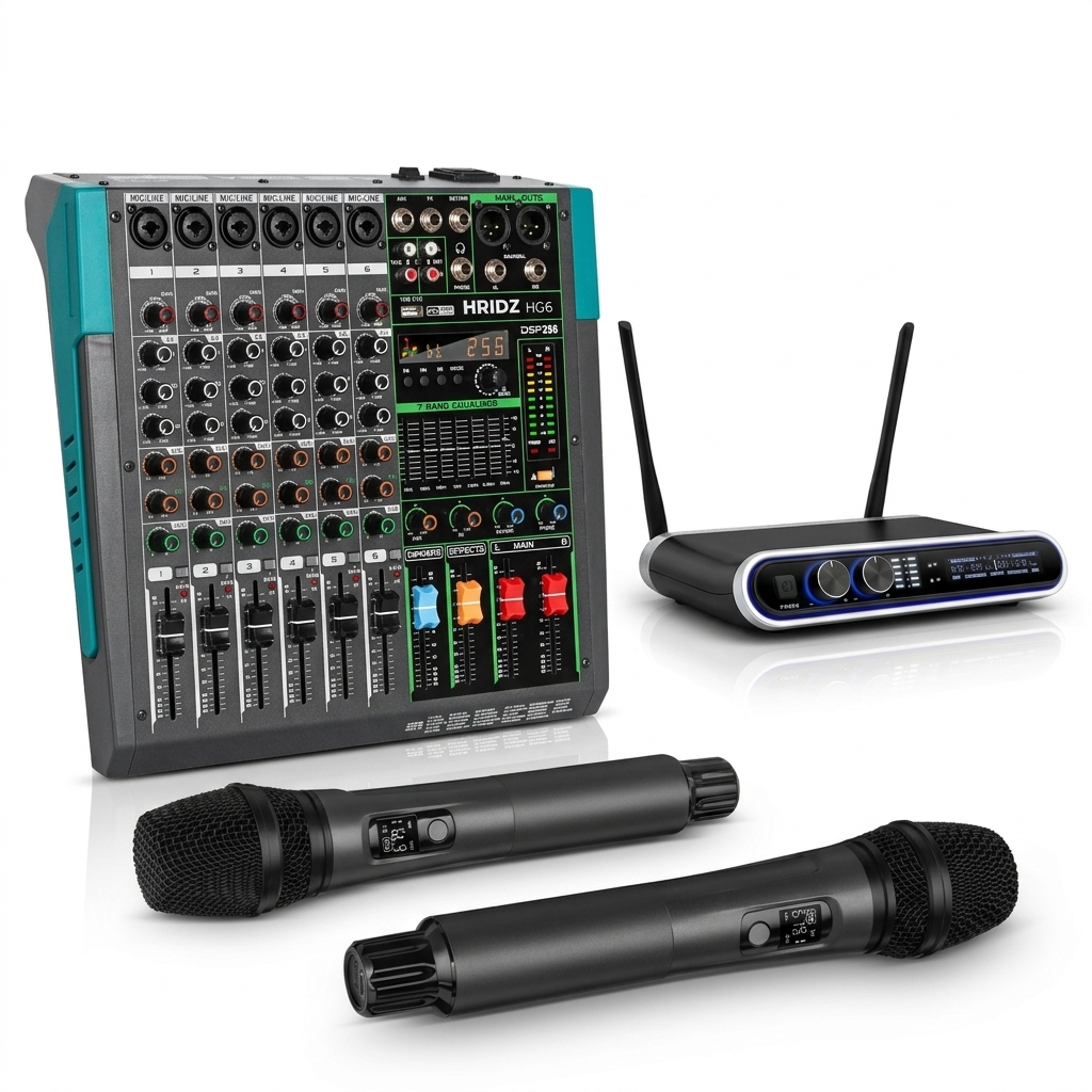 Hridz HG6 6-Channel Mixer & UR-109 Wireless Mic Combo
