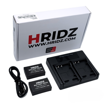 Hridz LP-E17 Battery & Charger Kit – 2 Batteries + Dual USB Charger for Canon EOS R8, R50, RP, M6, 200D, 77D, 800D