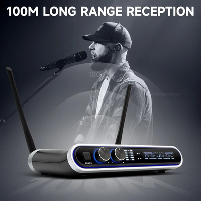 Hridz UHF Wireless Microphone System Dual Handheld Mics with 100m Range Receiver for Karaoke Meetings Parties