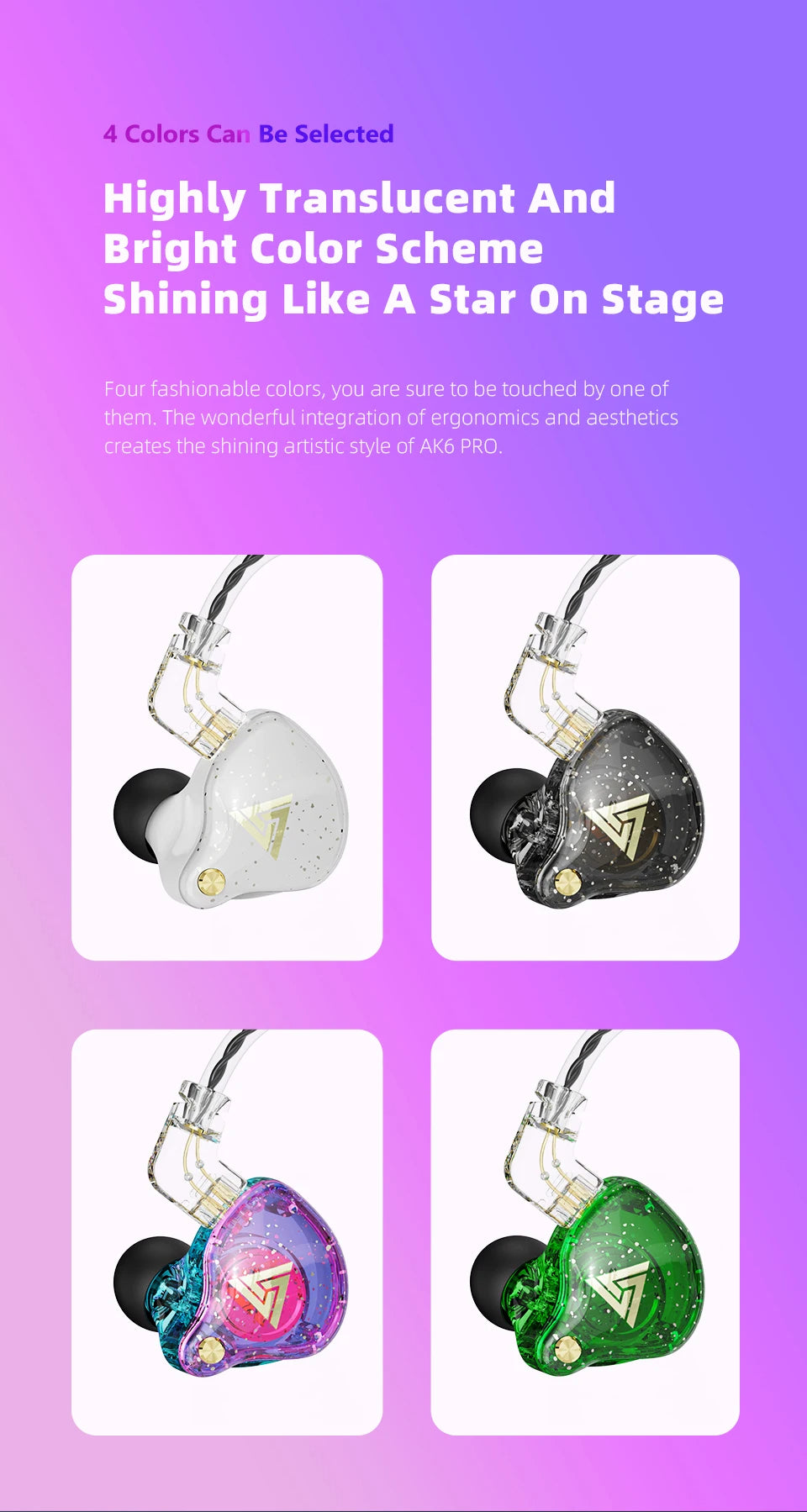 QKZ AK6 Pro Wired In-Ear Monitors with Mic – Detachable Cable, HiFi Bass, Noise Isolating