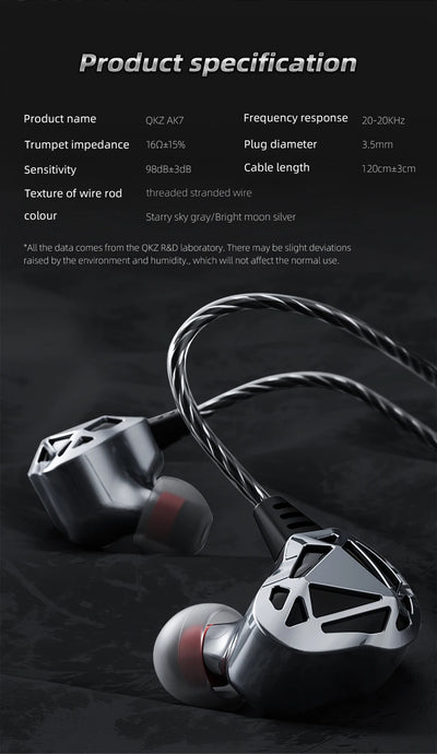 QKZ AK7 Copper Driver Wired In-Ear Earphones with Mic – HiFi Bass Stereo Earbuds