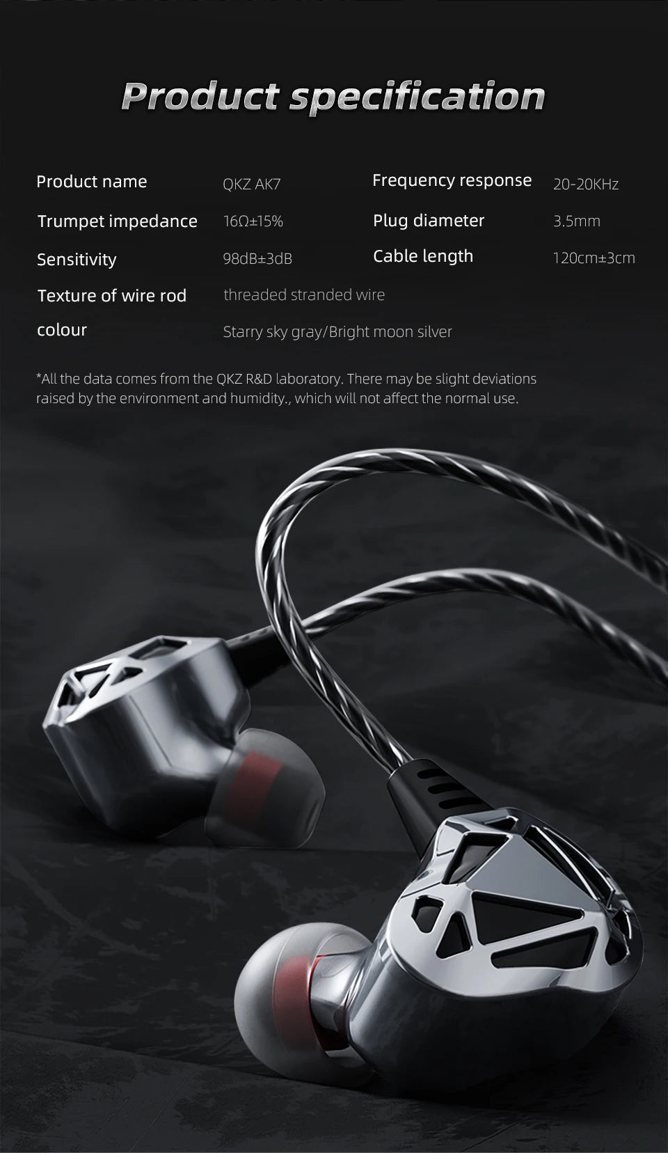 QKZ AK7 Copper Driver Wired In-Ear Earphones with Mic – HiFi Bass Stereo Earbuds