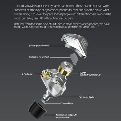 ZVX Dynamic HIFI Bass Earbuds In-Ear Monitor Headphones NO-MIC Earphones