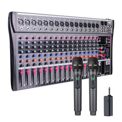 Hridz CT-160S 16-Channel Bluetooth Mixer & U8 Dual Wireless Mic Bundle – 48V Phantom Power, USB, Karaoke