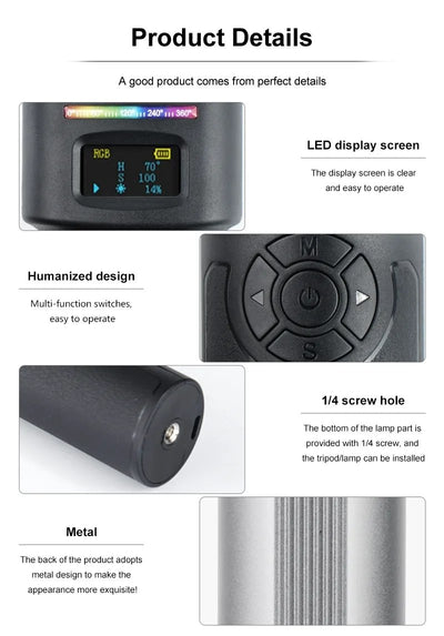 HRIDZ W270RGB 50cm Handheld RGB LED Stick Light – 20W Photography Video Tube Light, 2500K-9000K, Rechargeable Battery