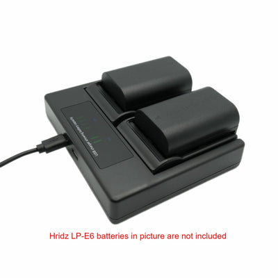 Hridz LP-E6/LP-E6NH Dual Battery Charger for Canon EOS R/R5/R6/5D/6D/7D/60D-90D