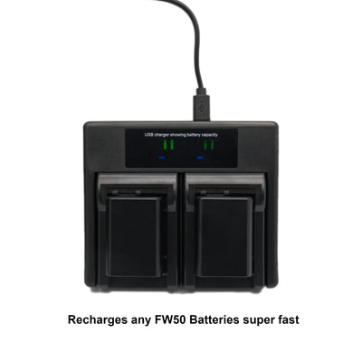 Hridz NP-FW50 Dual Battery Charger for Sony A6000, A6400, A7 II, ZV-E10, NEX & RX10