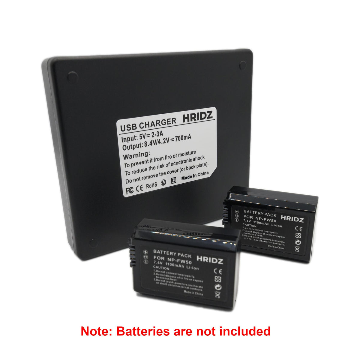 Hridz NP-FW50 Dual Battery Charger for Sony A6000, A6400, A7 II, ZV-E10, NEX & RX10