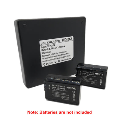 Hridz NP-FW50 Dual Battery Charger for Sony A6000, A6400, A7 II, ZV-E10, NEX & RX10